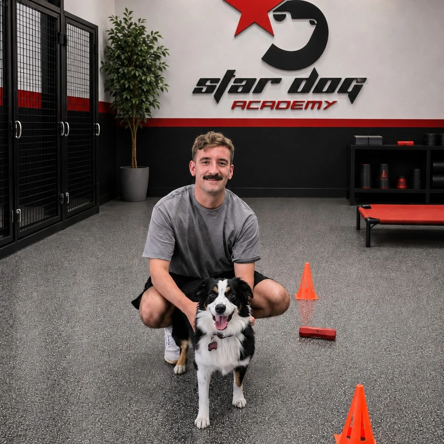 Owner with a Border Collie during a structured dog training session